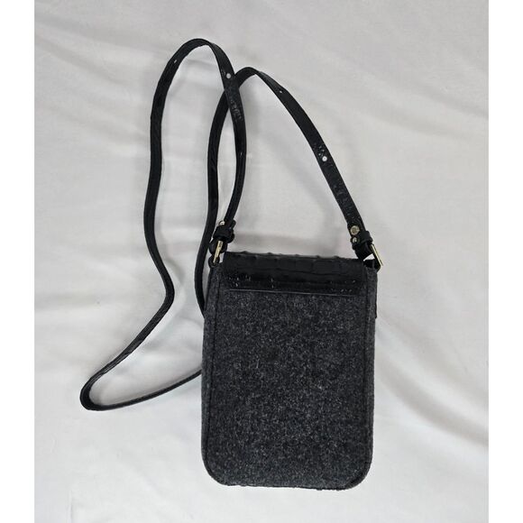 Brahmin Charcoal Magnetic Flap Small Crossbody Purse Bag Croc Embossed Leather - Picture 3 of 13
